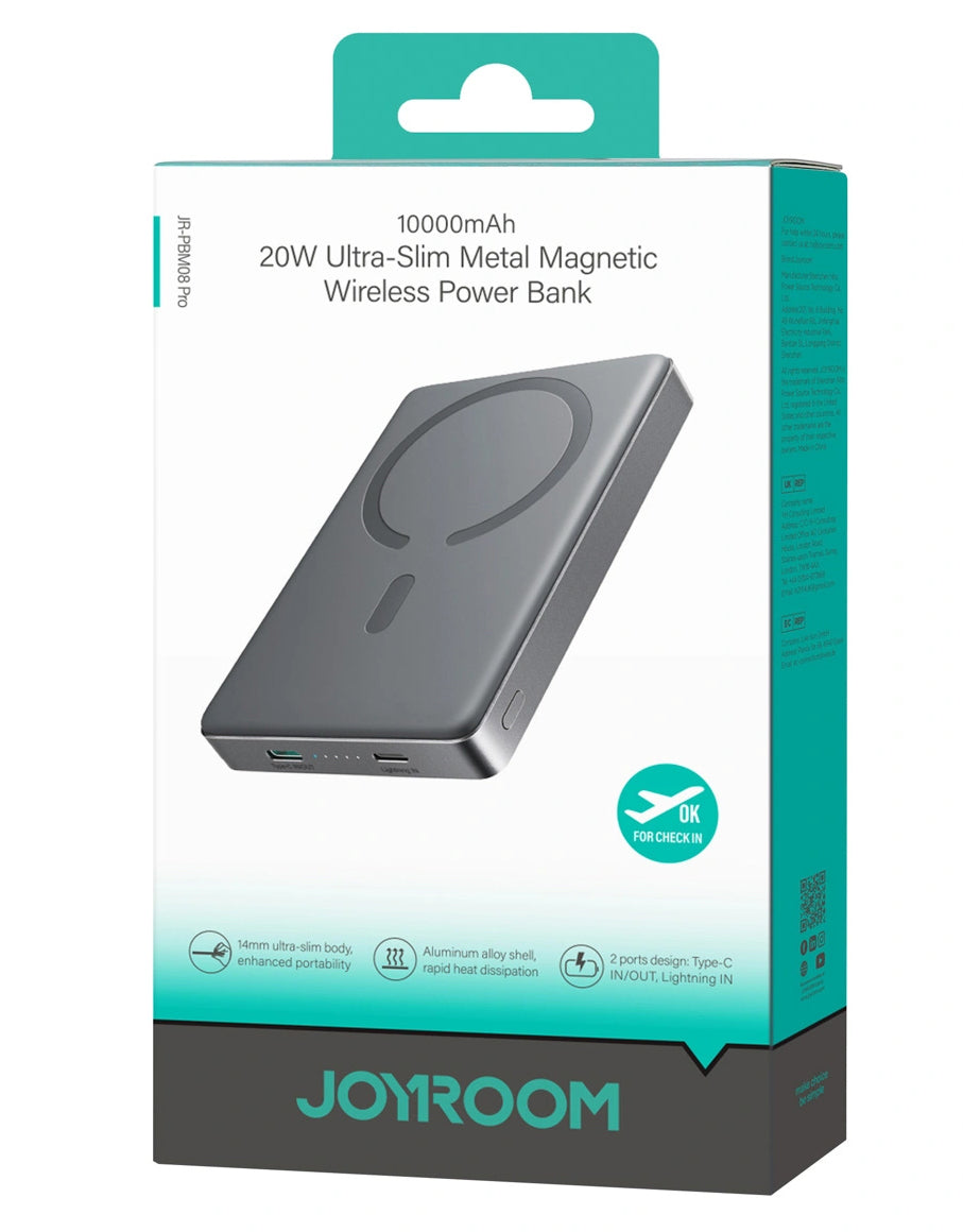 Batterie Externe Sans Fil Joyroom JR-PBM08 Pro, 10000mAh, 22,5W, PD + FQI, 1 x QI - 2 x USB-C, Gris