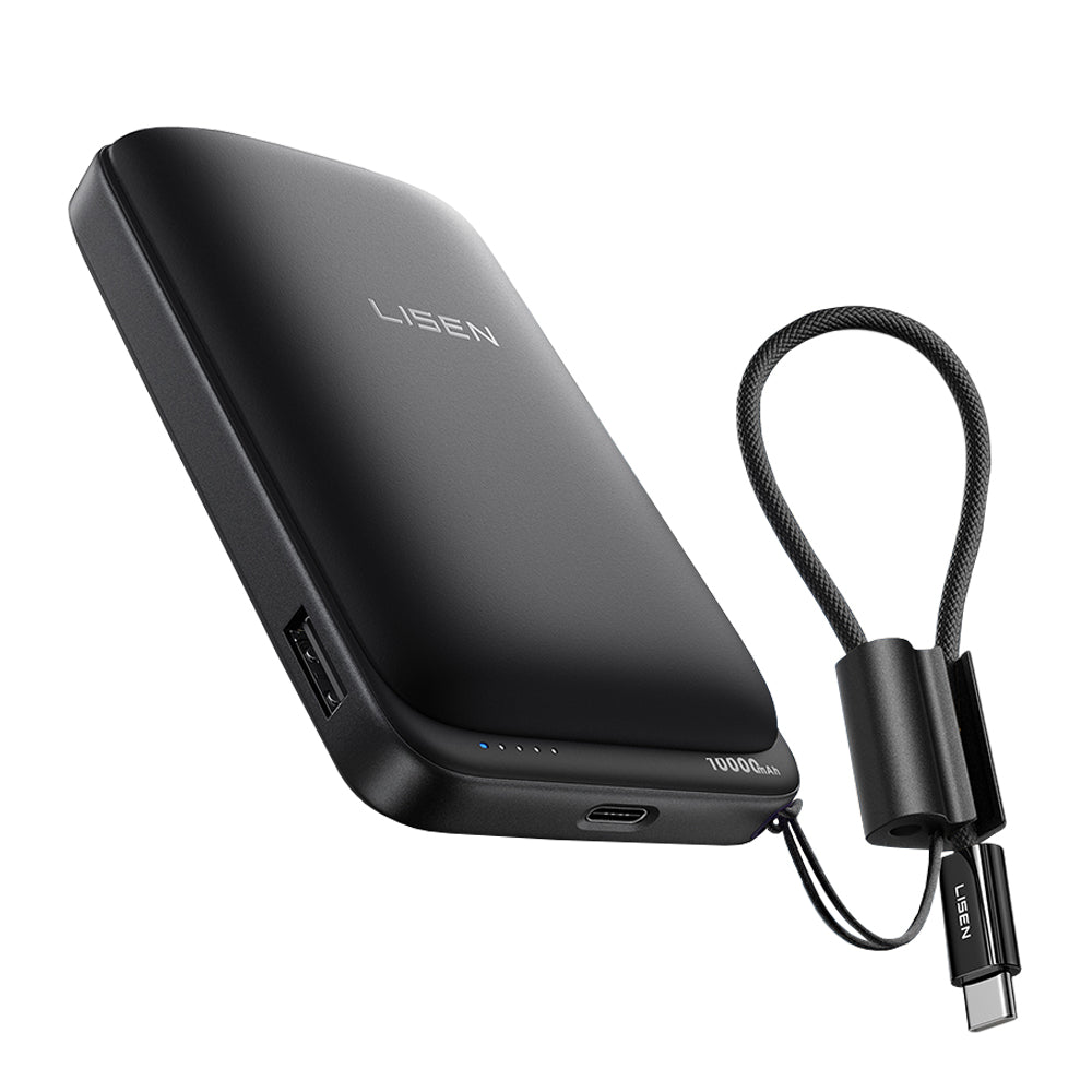 Batterie Externe Sans Fil Lisen P604, 10000mAh, 65W, QC + PD + FQI, 1 x QI - 1 x USB-A - 1 x USB-C, Noire