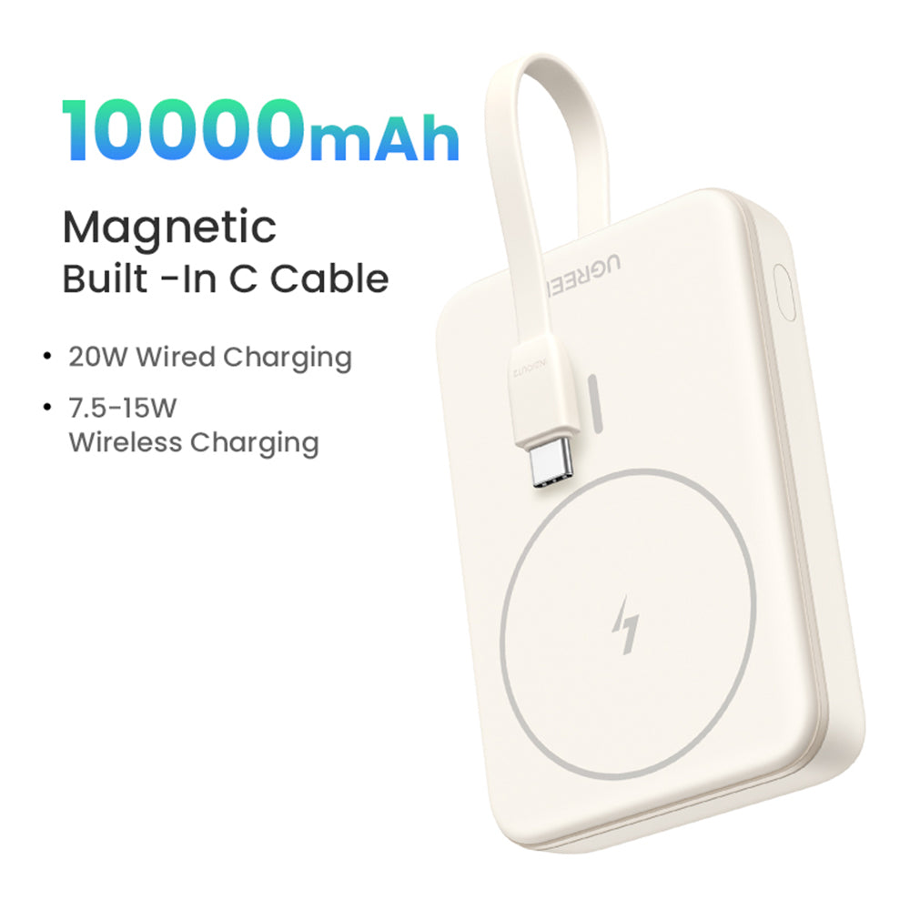 Batterie Externe Sans Fil UGREEN PB760, 10000mAh, 20W, PD + FQI, 1 x QI - 1 x USB-C, Beige