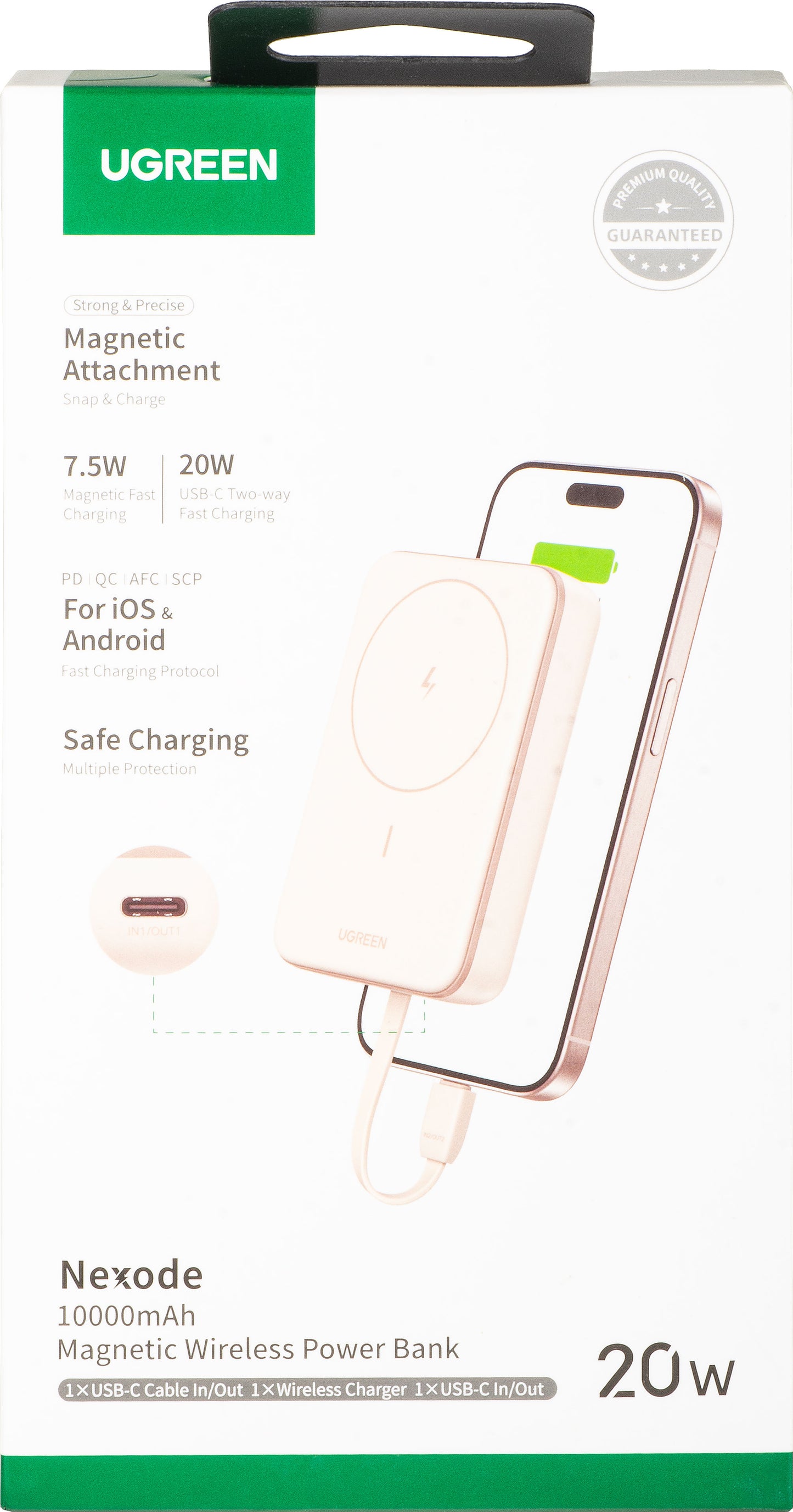 Batterie Externe Sans Fil UGREEN PB760, 10000mAh, 20W, PD + FQI, 1 x QI - 1 x USB-C, Beige