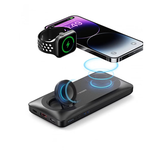 Batterie Externe Sans Fil Veger MagMulti W1156, 10000mAh, 22.5W, QC + PD + FQI, 2 x QI - 1 x USB-A - 1 x USB-C, Noire