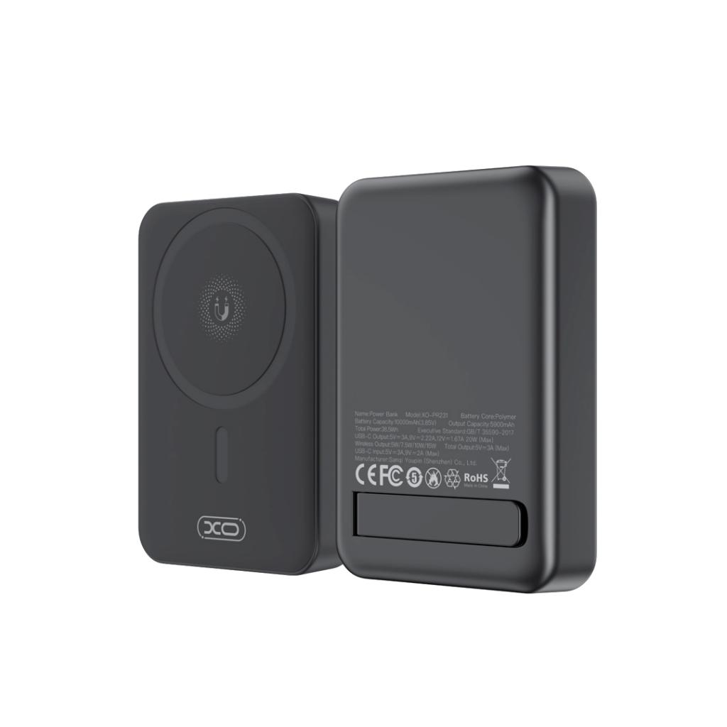 Batterie Externe Sans Fil XO Design PR231, 10000mAh, 20W, PD + FQI, 1 x QI - 1 x USB-C, Noire