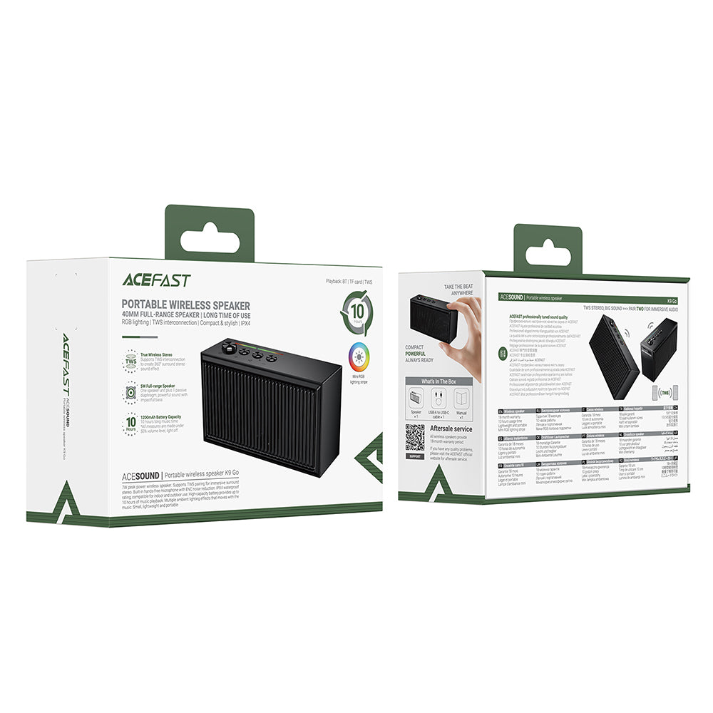 Acefast K9 Go Bluetooth Speaker, 7W, TWS, RGB, Waterproof, Black