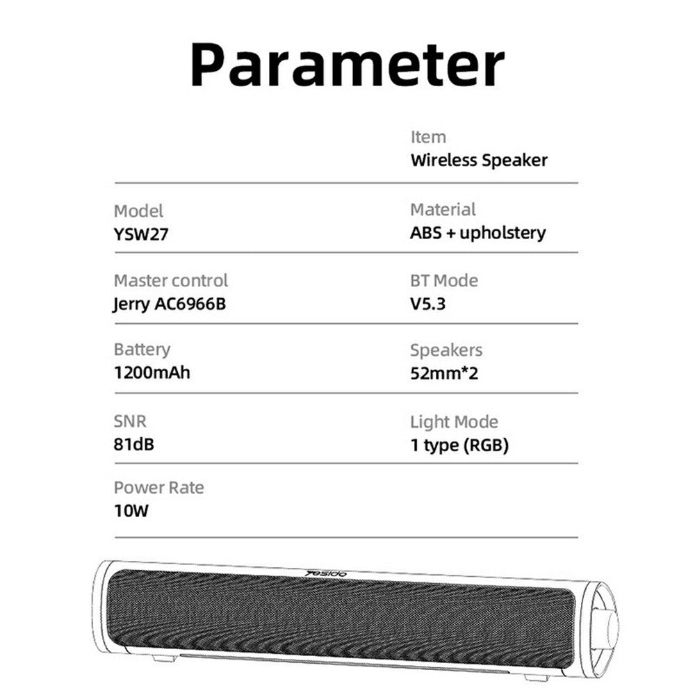 Enceinte Bluetooth Yesido YSW27, 10W, RGB, Noire