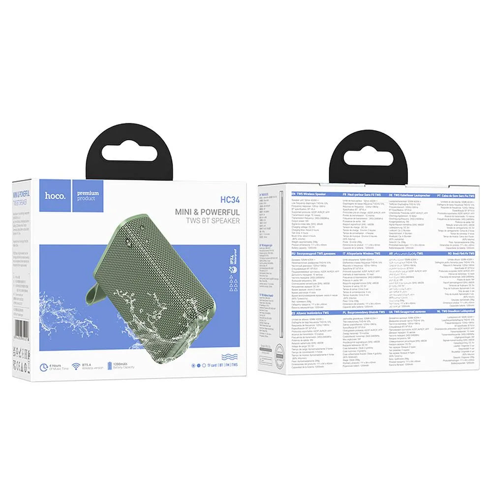 Enceinte Portable Bluetooth HOCO HC34, 5W, TWS, Étanche, Verte