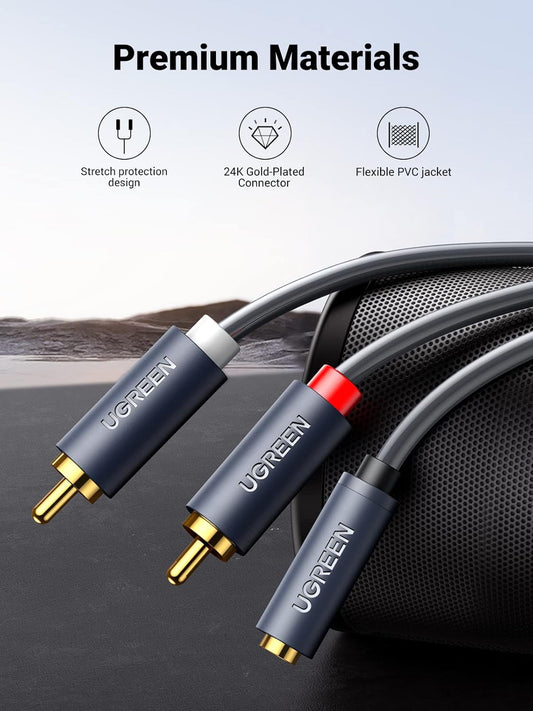 Câble audio 3.5mm - 2 x RCA UGREEN AV102, 1m, Gris
