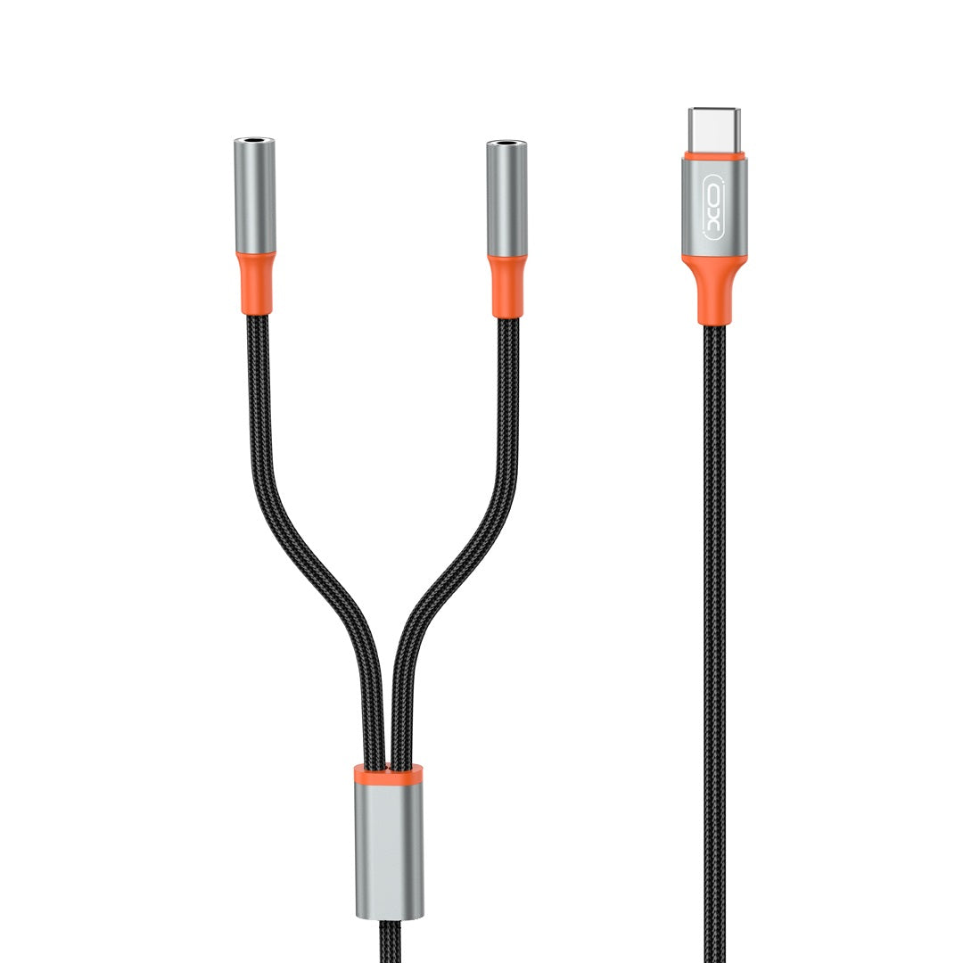 Câble Audio Splitter USB-C - 2 x 3.5mm XO Design NB-R269B 2in1, 1.2m, Noir