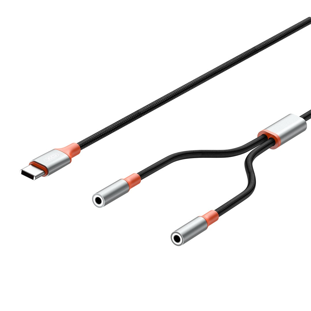Câble Audio Splitter USB-C - 2 x 3.5mm XO Design NB-R269B 2in1, 1.2m, Noir