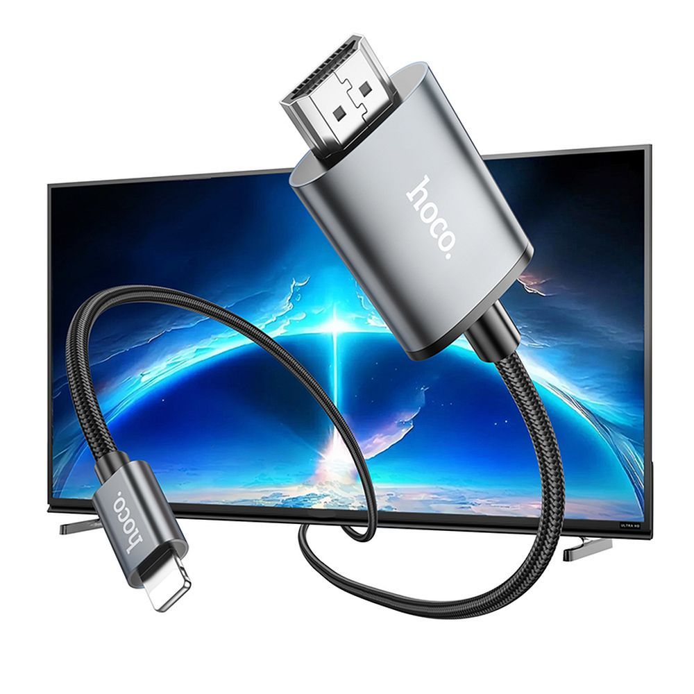 Câble Audio et Vidéo Lightning - HDMI HOCO UA27, 2m, Gris