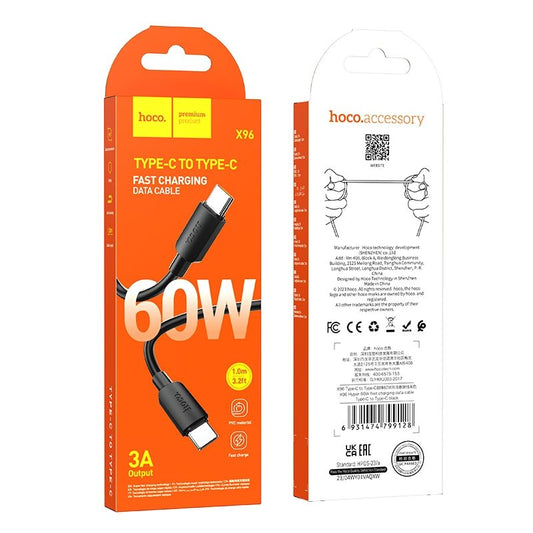 Câble de données et de charge USB-C - USB-C HOCO HOCO X96, 60W, 1m, noir