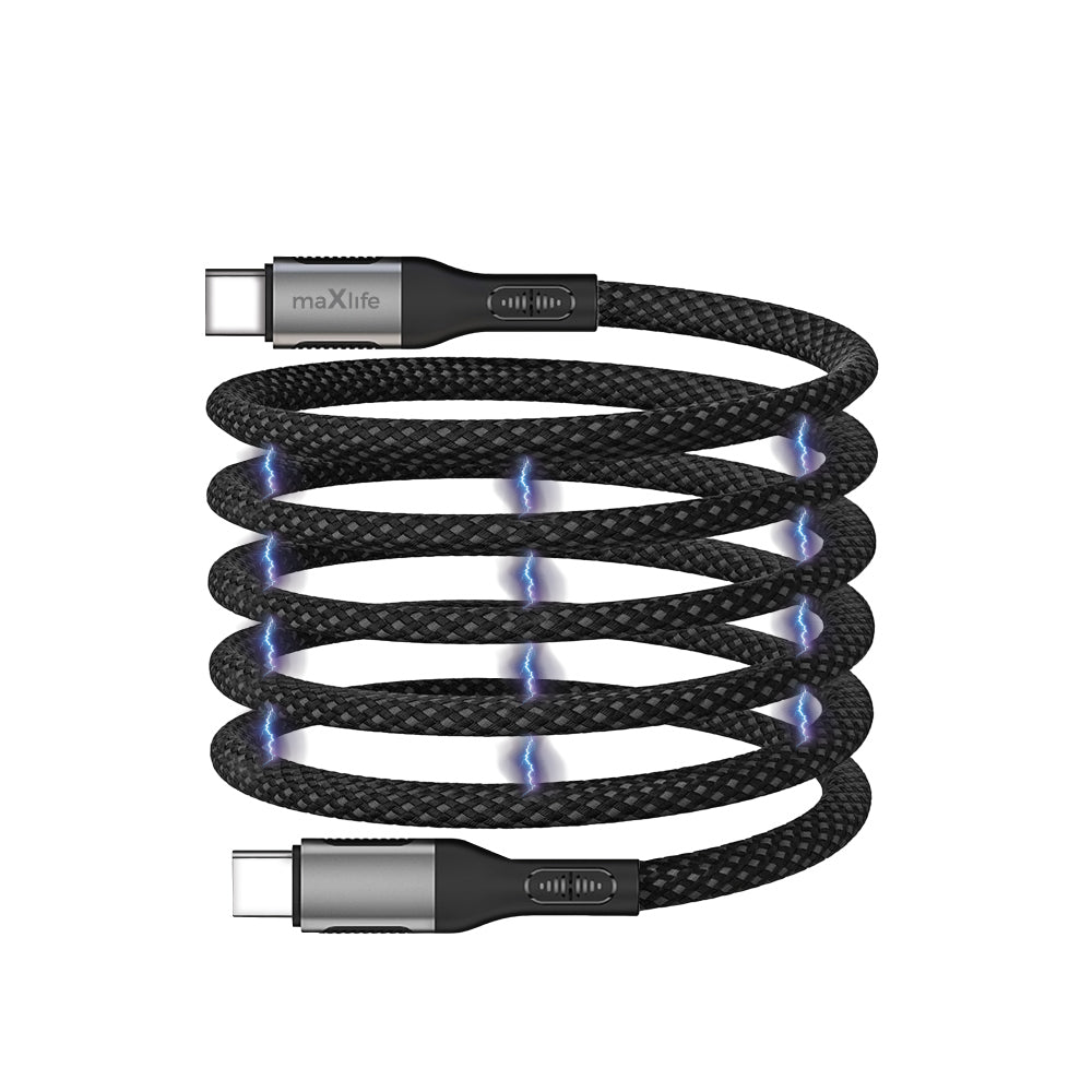 Câble de Données et de Charge USB-C - USB-C MaXlife MXUC-11 Magnétique, 100W, 1m, Noir