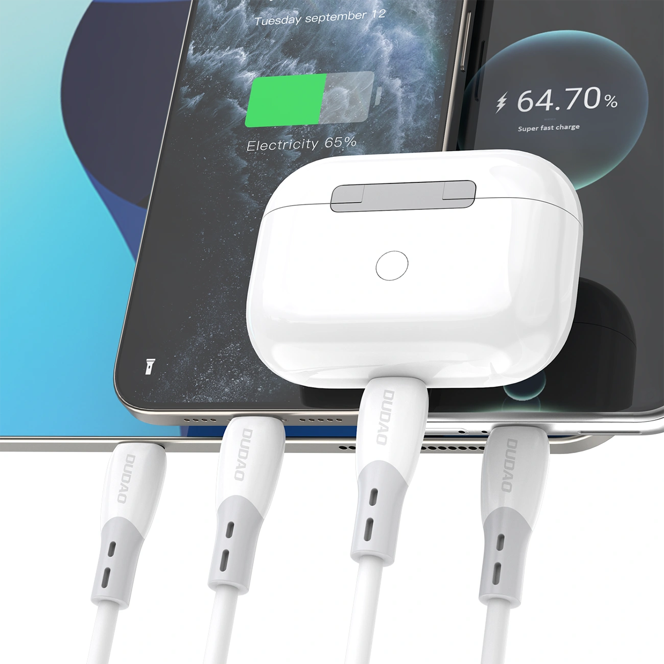 Câble de Données et de Charge USB-C - USB-C Dudao L25SC, 60W, 2m, Blanc