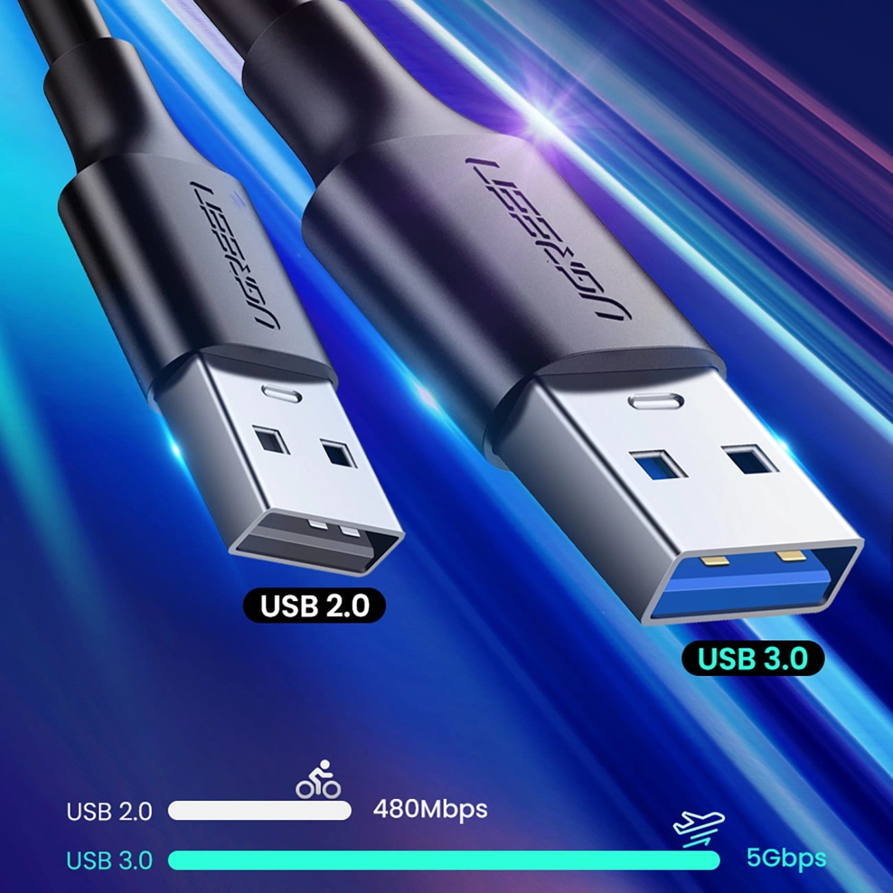 Câble de Données et de Charge USB-A - USB-C UGREEN US184, 18W, 0.5m, Noir