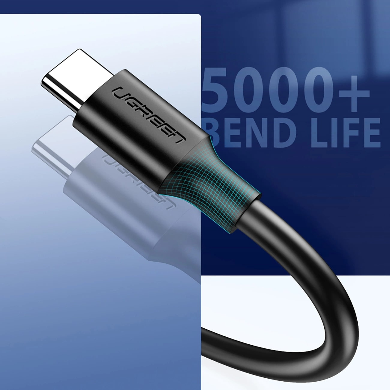 Câble de Données et de Charge USB-A - USB-C UGREEN US184, 18W, 0.5m, Noir