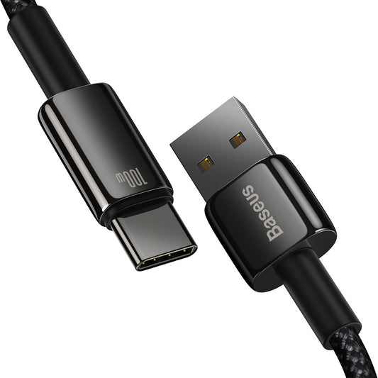 Data and Charging Cable USB-A - USB-C Baseus Tungsten Tungsten Gold, 100W, 1m, Black CAWJ000001