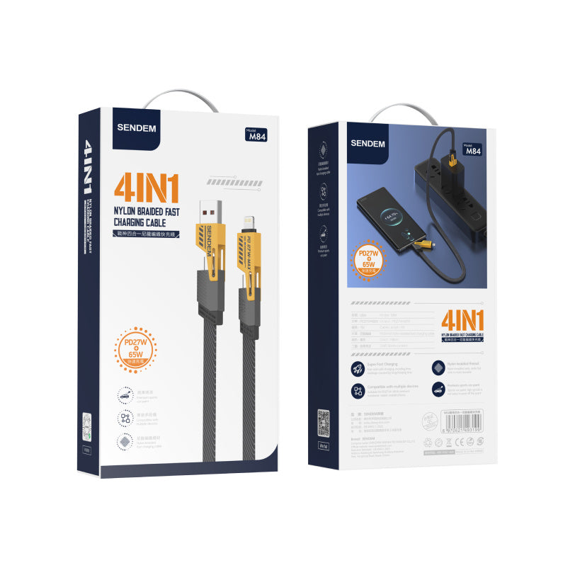 Câble de données et de charge USB-A / USB-C - Lightning / microUSB Sendem M84 2in1, 65W, 1m, Jaune