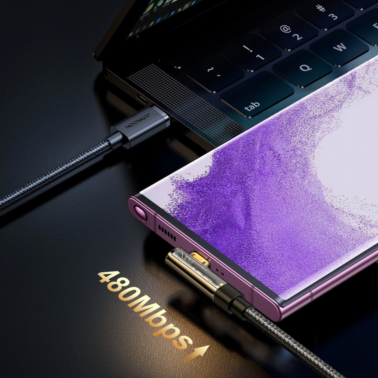 Câble de Données et de Charge USB-C - USB-C Joyroom S-CC100A6 Angled, 100W, 1.2m, Noir