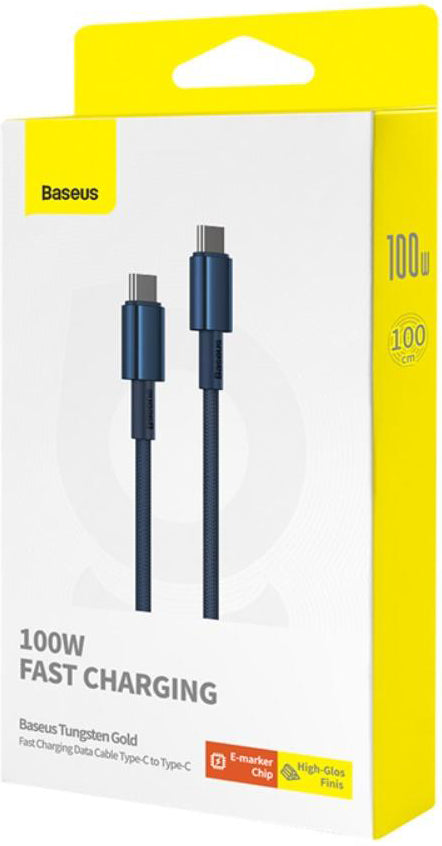 Câble de Données et de Charge USB-C - USB-C Baseus Tungsten Gold, 100W, 1m, Bleu Marine P10319800321-03