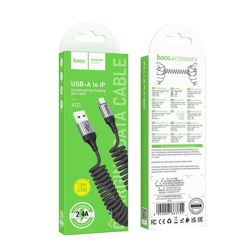 Câble de Données et de Charge USB-A - Lightning HOCO X121, 27W, 1.5m, Noir