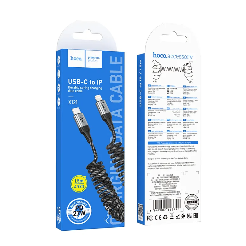 Câble de Données et de Charge USB-C - Lightning HOCO X121, 27W, 1.5m, Noir