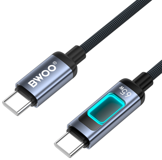 Câble de données et de charge USB-C - USB-C BWOO X324CC Display, 65W, 1m, Noir