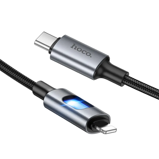 Câble de données et de charge USB-C - Lightning HOCO U144 Led, 27W, 1,2m, Noir