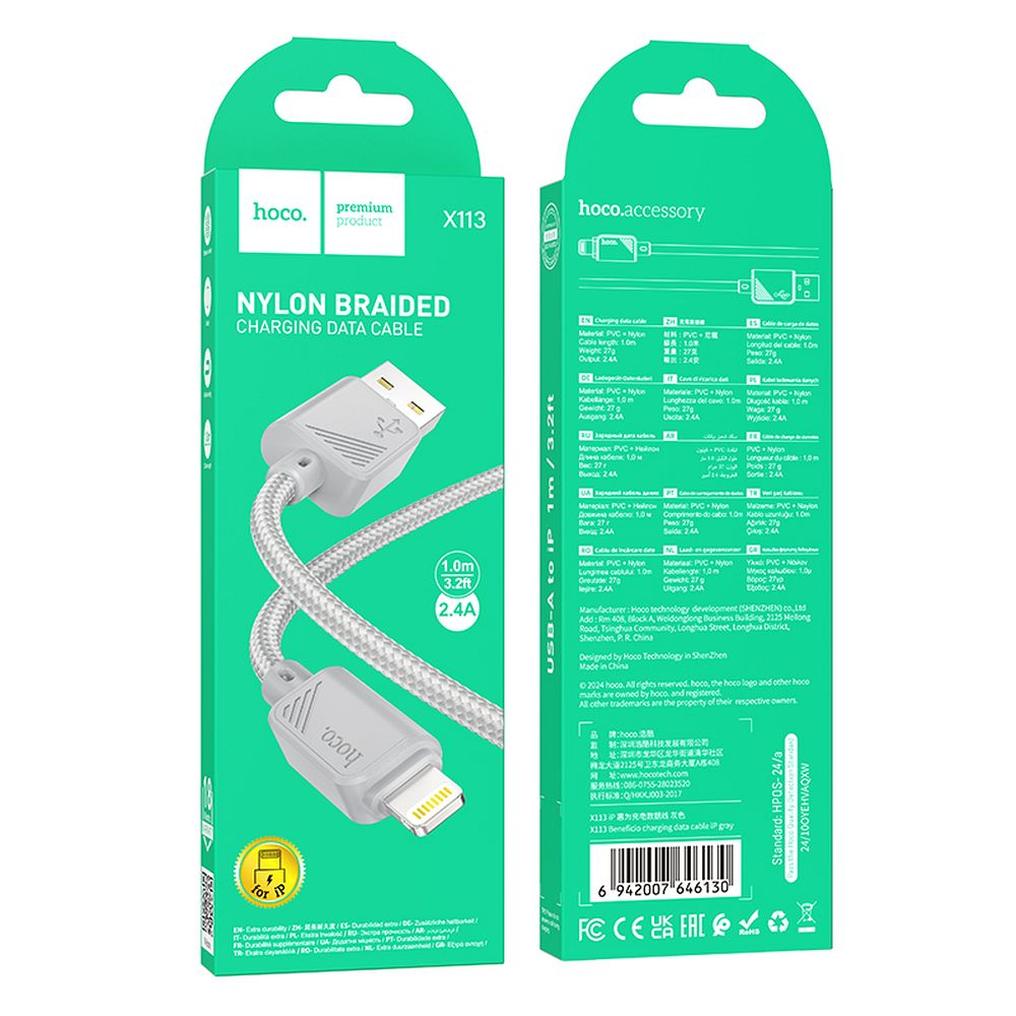Câble de données et de charge USB-A - Lightning HOCO X113, 18W, 1m, Gris