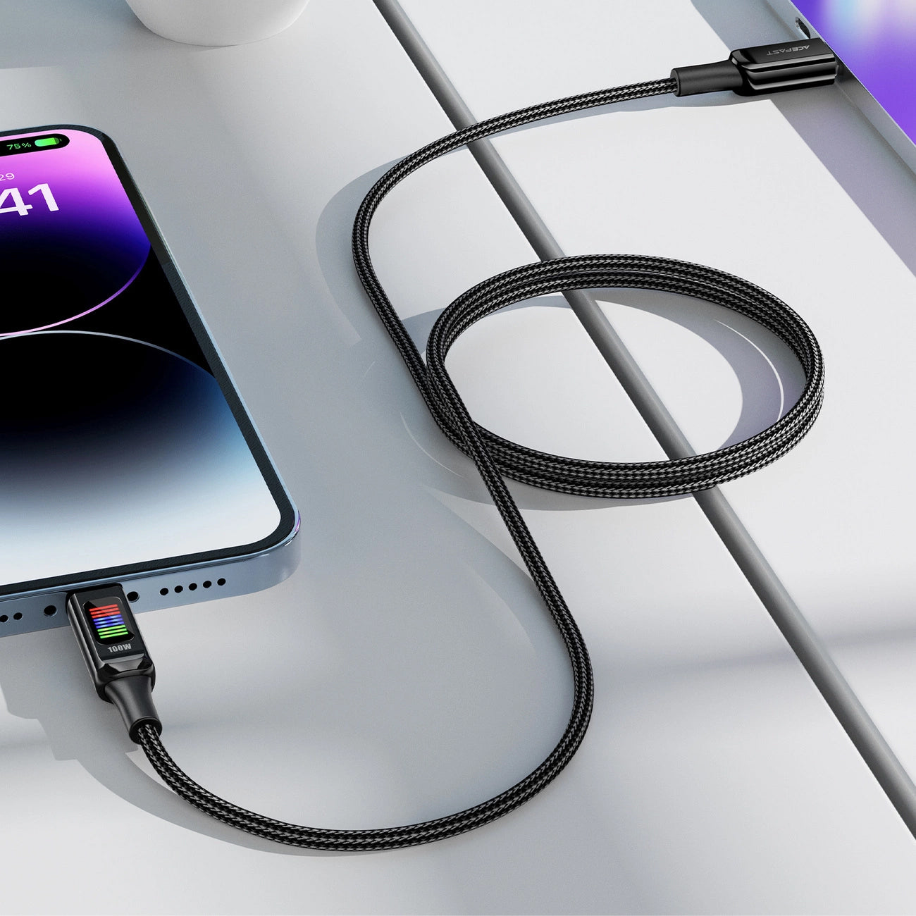 Câble de Données et de Charge USB-C - USB-C Acefast C7-03, 100W, 1.2m, Noir