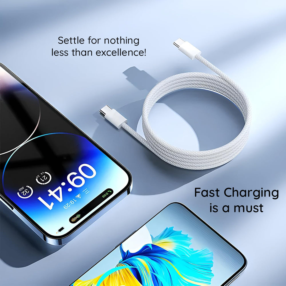 Câble de Données et de Charge USB-C - USB-C Lito LD04CC, 60W, 2m, Blanc