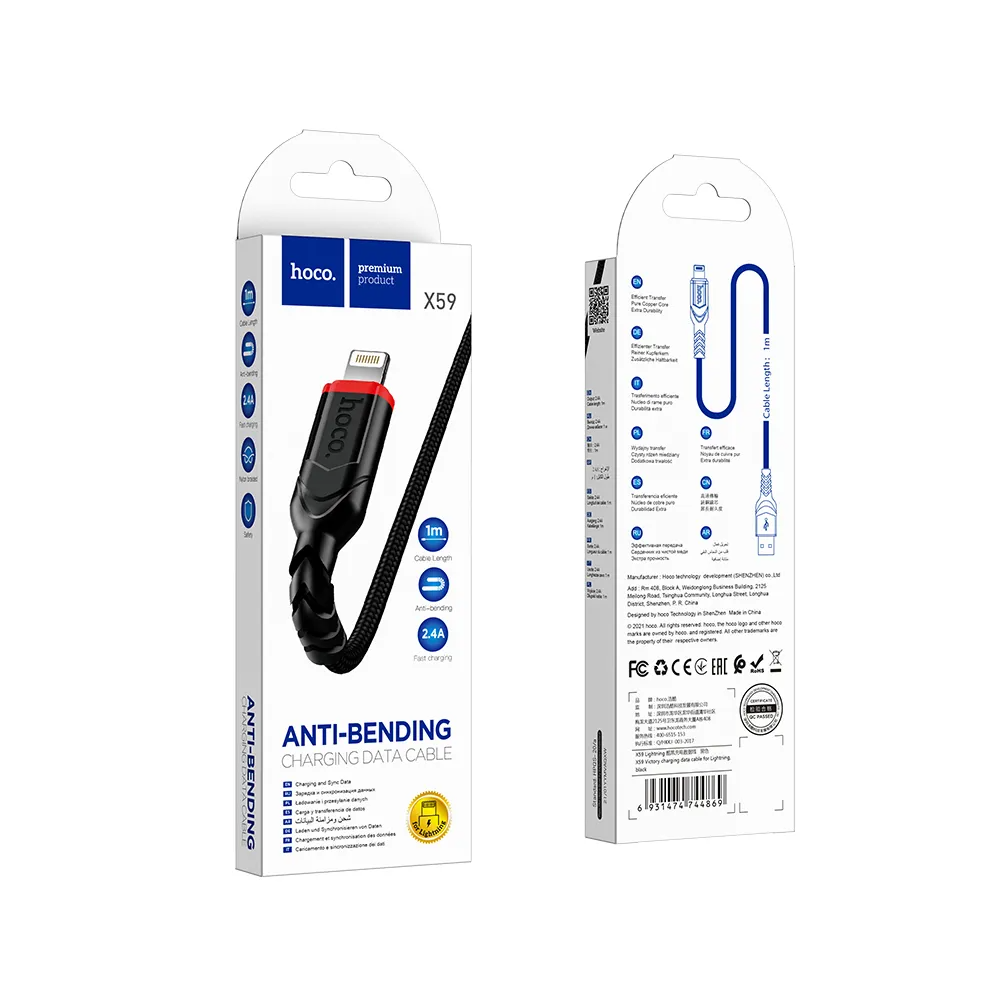 Câble de Données et de Charge USB-A - Lightning HOCO X59 Victory, 18W, 1m, Noir