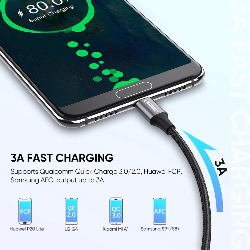 Câble de Données et de Charge USB-A - USB-C UGREEN US288, 18W, 0.5m, Noir