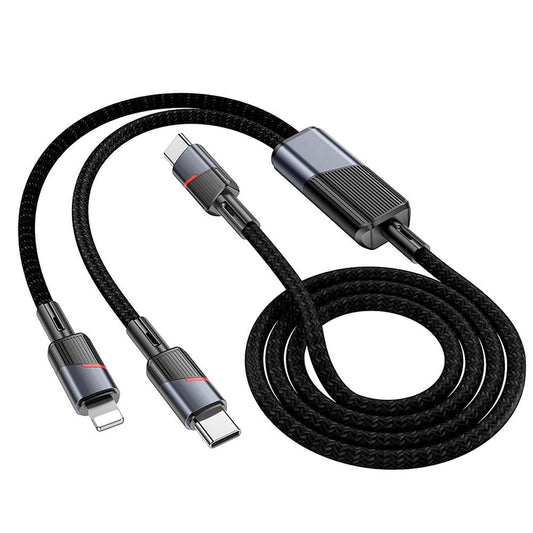 Câble de Données et de Charge USB-C - Lightning / USB-C HOCO U139 2en1, 100W, 1.2m, Noir