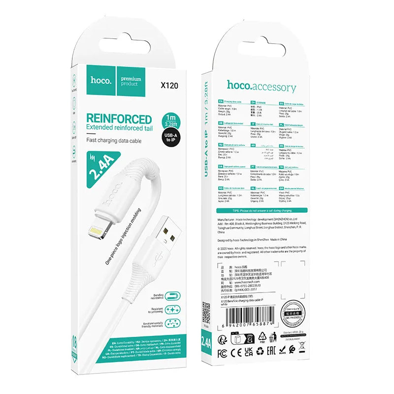 Câble de Données et de Charge USB-C - Lightning HOCO X120, 20W, 1m, Blanc