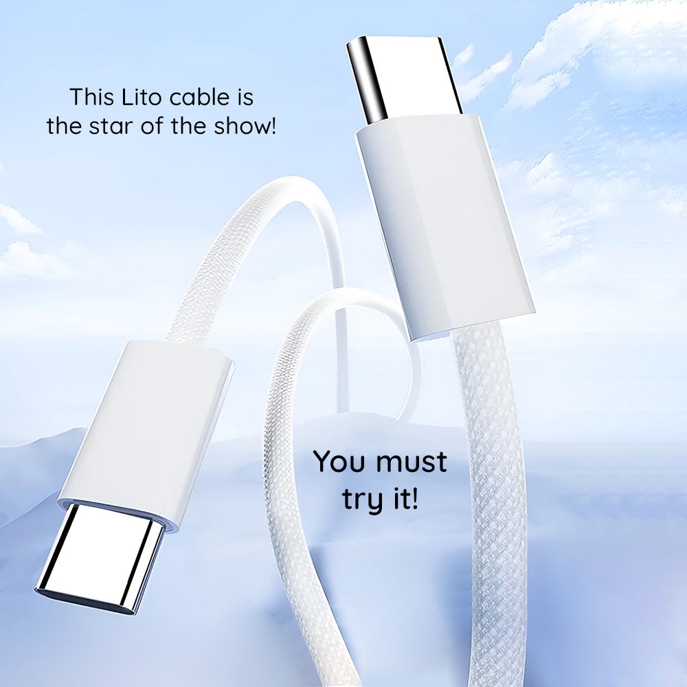 Câble de Données et de Charge USB-C - USB-C Lito LD04CC, 60W, 2m, Blanc