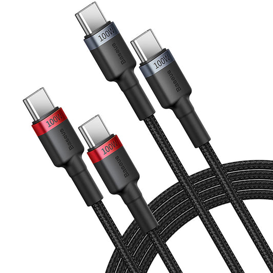 USB-C Data and Charging Cable USB-C - USB-C Baseus Cafule, 100W, 1m, Red, Set 2 pieces