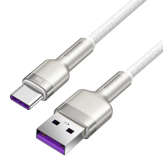 Câble de Données et de Charge USB-A - USB-C Baseus Cafule Metal Series, 66W, 2m, Blanc CAKF000202