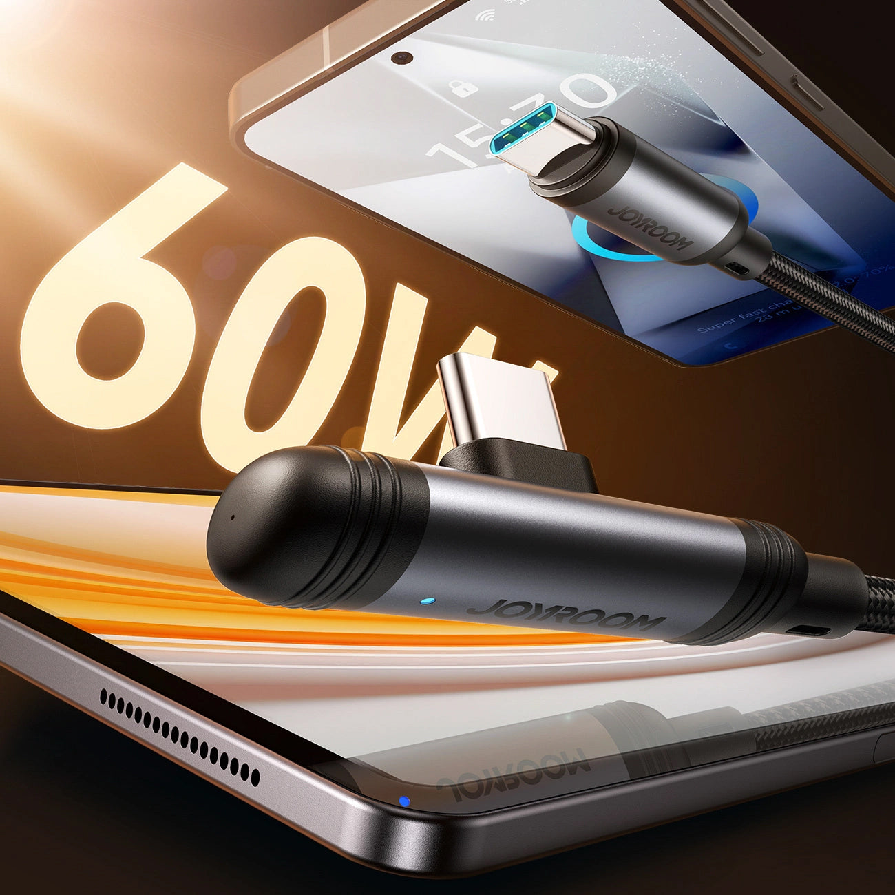 Câble de Données et de Charge USB-C - USB-C Joyroom S-A56 EnjoyX Angled, 60W, 1.2m, Noir