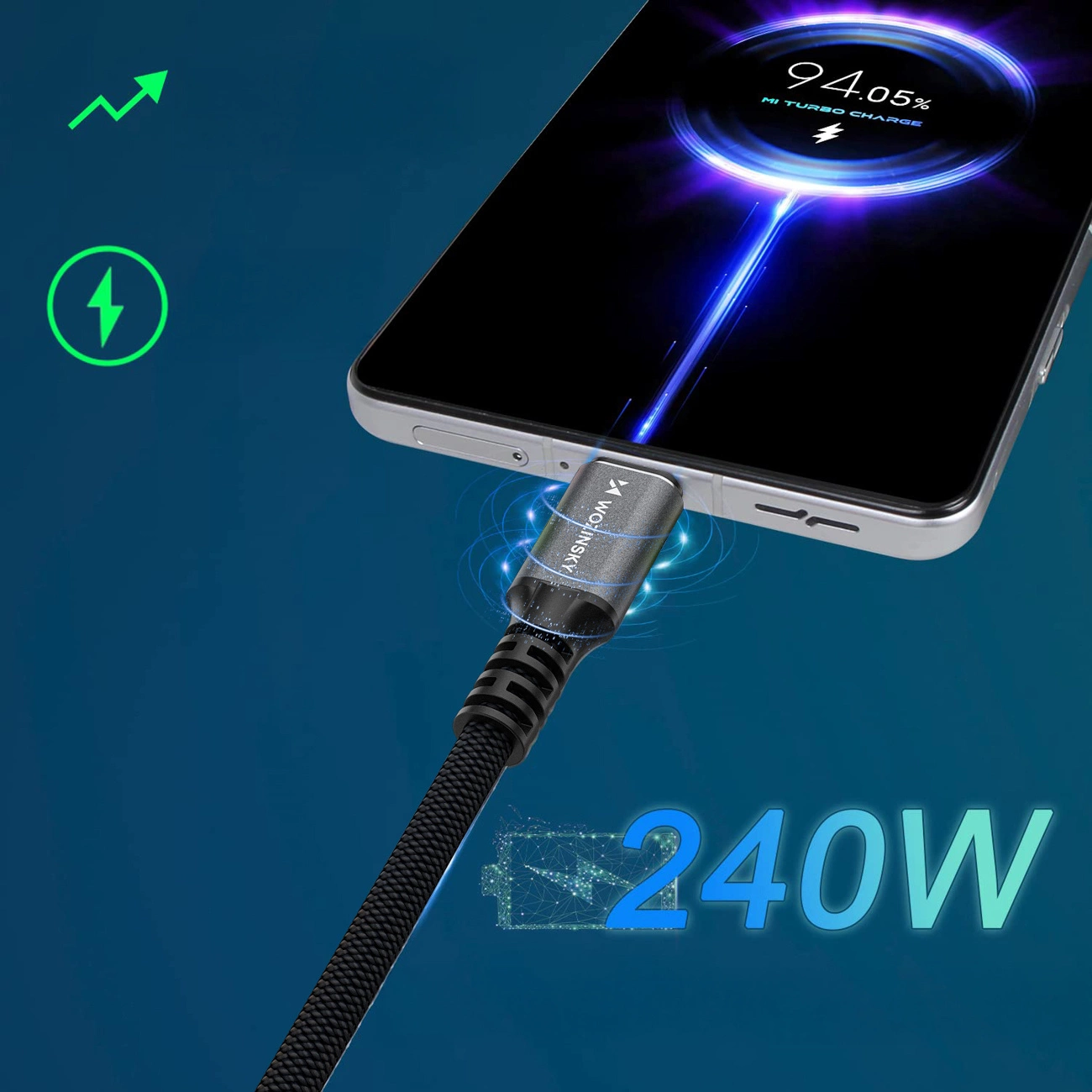 Câble de Données et de Charge USB-C - USB-C WZK WPS-UY42S, 240W, 2m, Noir