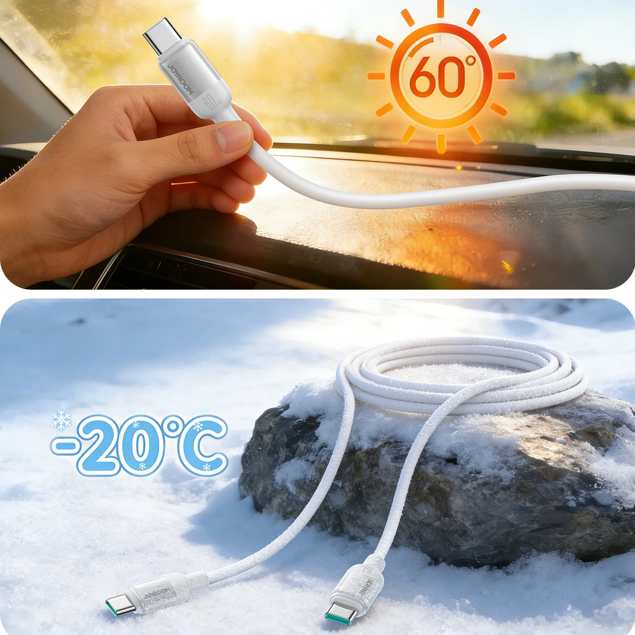 Câble de données et de charge USB-C - USB-C Joyroom S-A62 Lively, 60W, 1,2m, Blanc