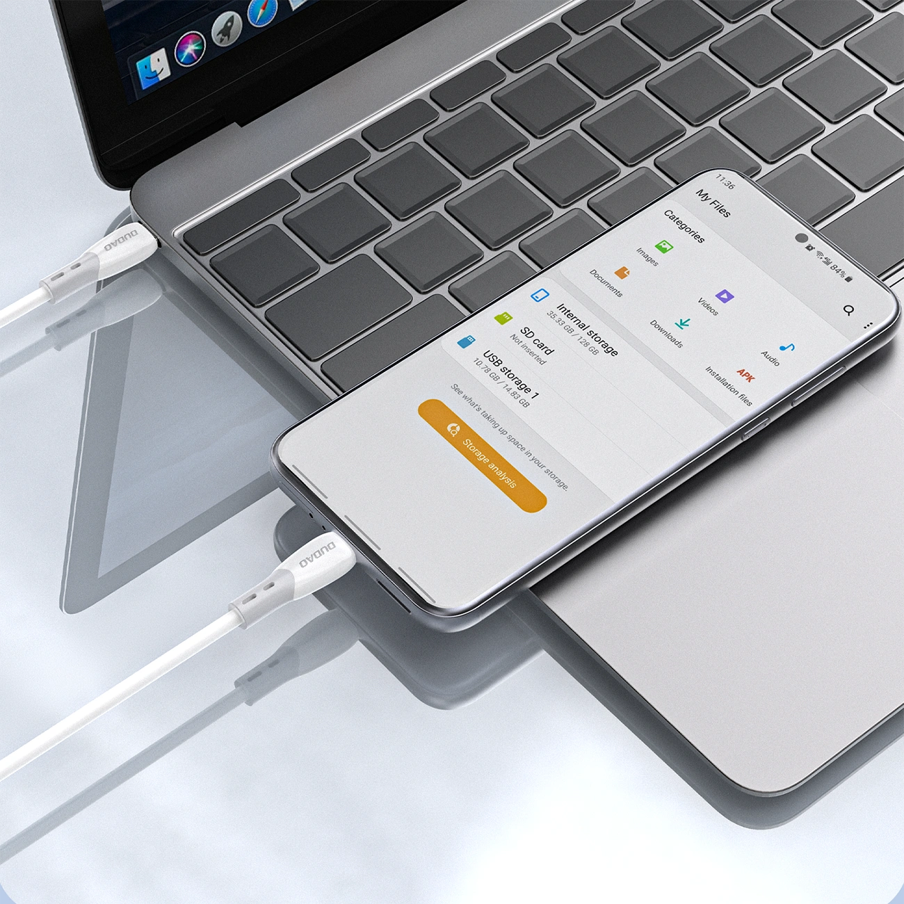 Câble de Données et de Charge USB-C - USB-C Dudao L25SC, 60W, 2m, Blanc