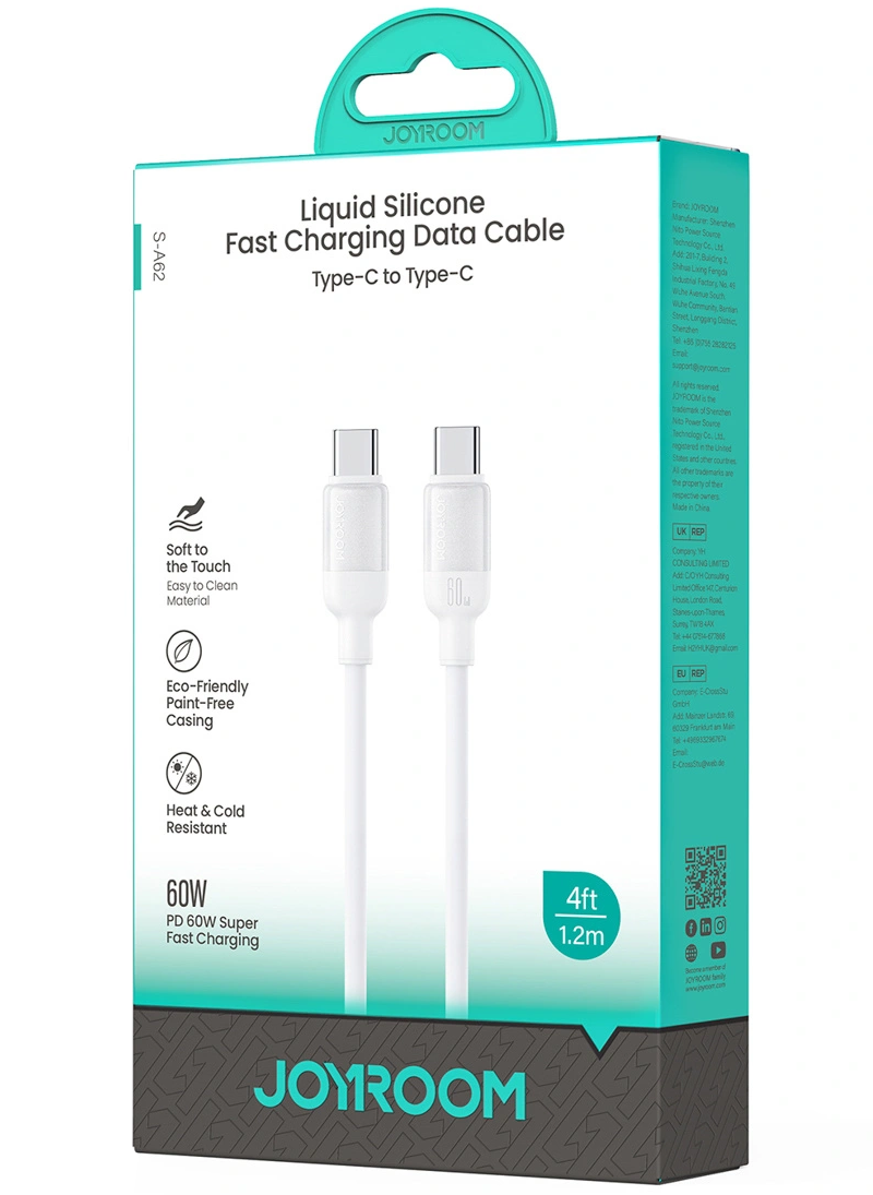 Câble de données et de charge USB-C - USB-C Joyroom S-A62 Lively, 60W, 1,2m, Blanc