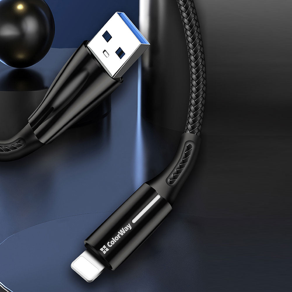 USB-A to Lightning Data and Charging Cable ColorWay CW-CBUL035, 18W, 1m, Black