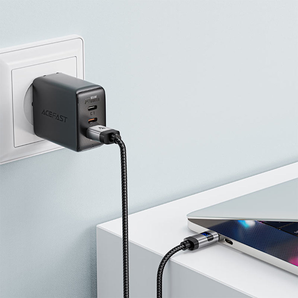 Câble de Données et de Charge USB-A - USB-C Acefast C15-04 Display, 66W, 1.2m, Noir