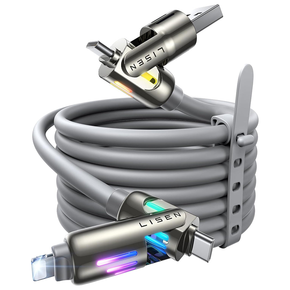 Câble de Données et de Charge USB-A / USB-C - Lightning / USB-C Lisen 4en1, 240W, 2m, Gris YL0124110002