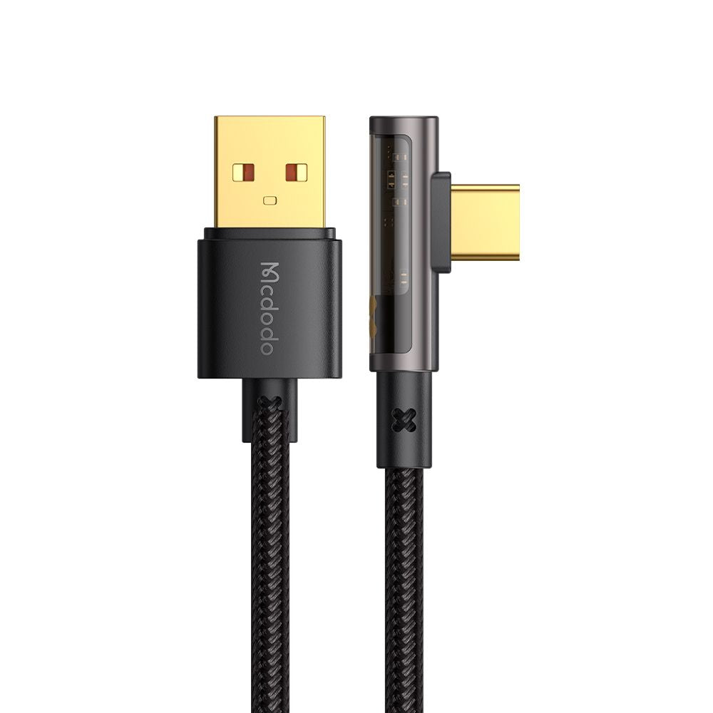 Câble de Données et de Charge USB-A - USB-C McDodo CA-3380 Angled, 100W, 1.2m, Noir