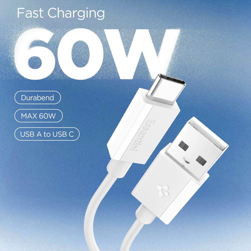 Spigen Essential USB-A to USB-C Data and Charging Cable, 60W, 1m, White ACA08715