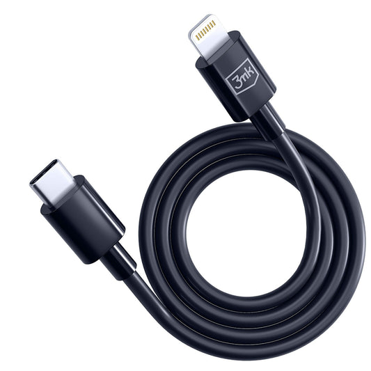 Câble de Données et de Charge USB-C - Lightning 3MK Hyper, 20W, 1.2m, Noir