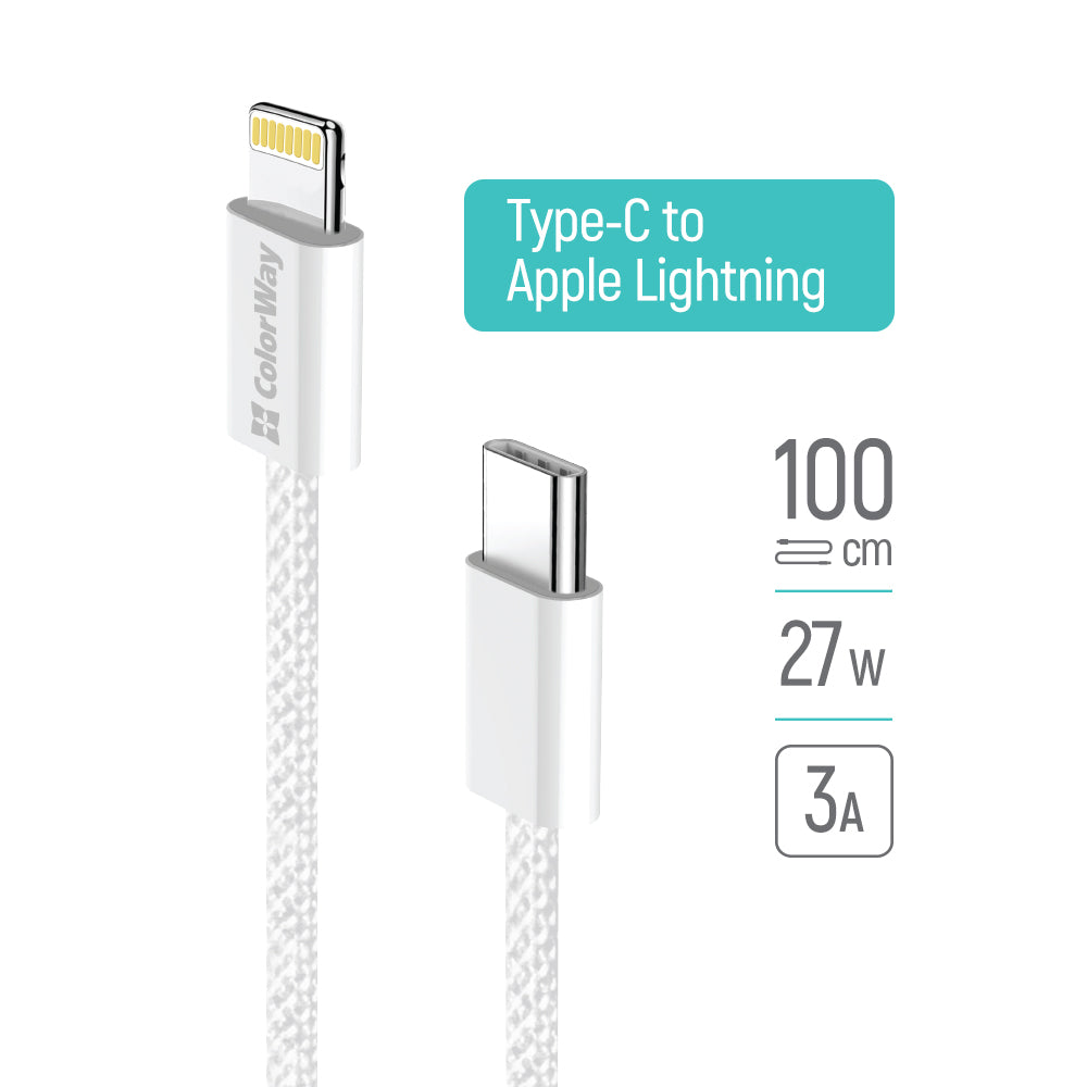 Câble de Données et de Charge USB-C - Lightning ColorWay CW-CBPDCL061, 27W, 1m, Gris