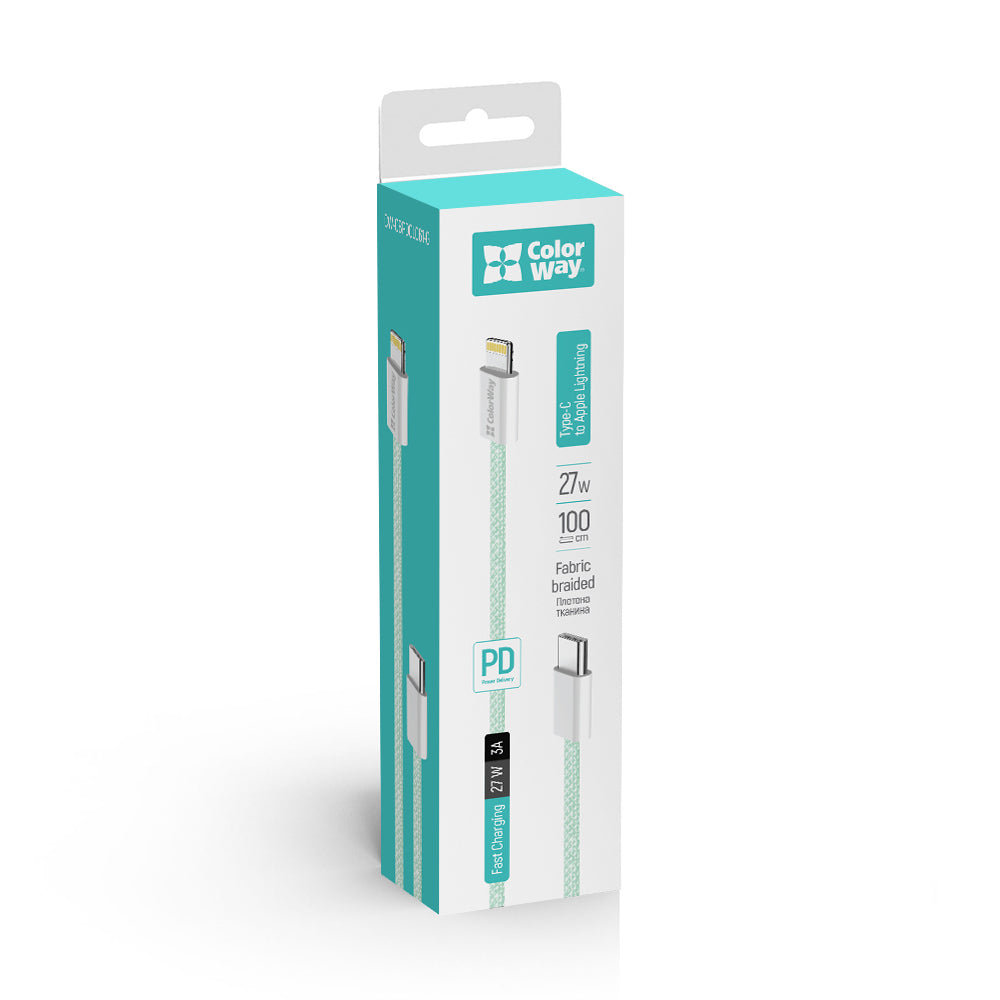Câble de Données et de Charge USB-C - Lightning ColorWay CW-CBPDCL061, 27W, 1m, Vert