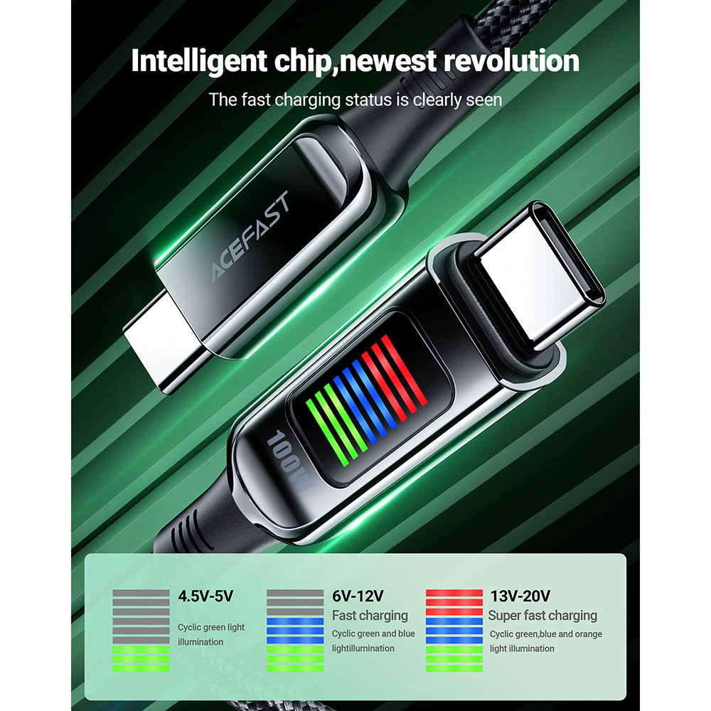 Câble de Données et de Charge USB-C - USB-C Acefast C7-03, 100W, 1.2m, Noir
